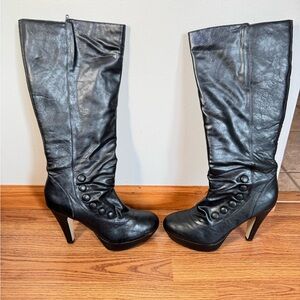 Chic Black Leather Knee-High Boots